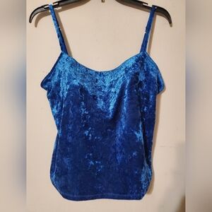 90s Blue Crushed Velvet Camisole Built In Bra 38C Adjustable Straps
